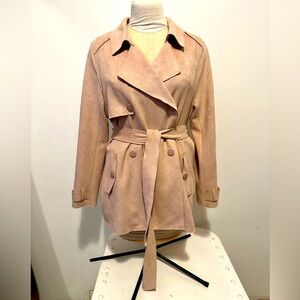 Beautiful Kismet Blush Rose Pink Sueded Waist Tie Jacket L XL